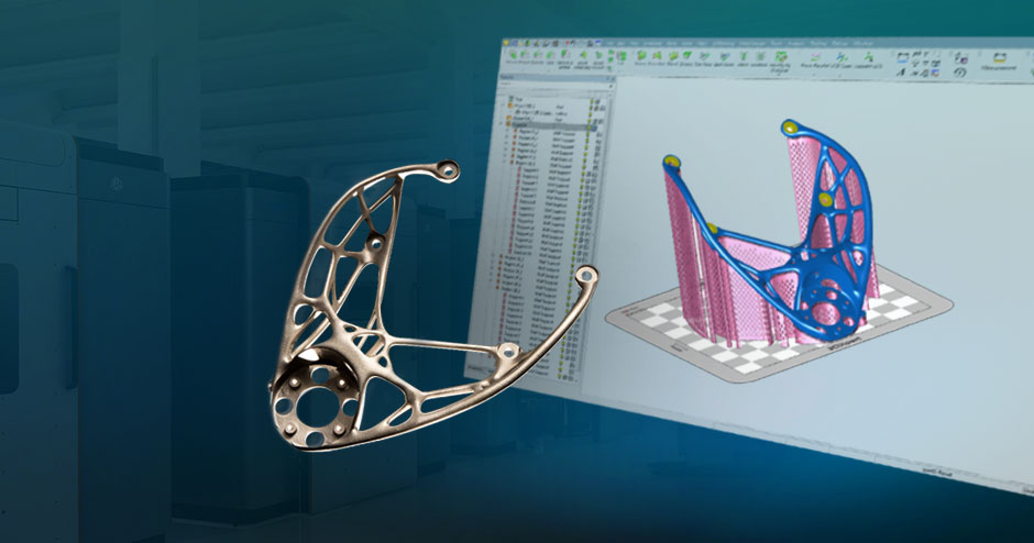 uma captura de tela do software ao lado de uma peça impressa em 3D