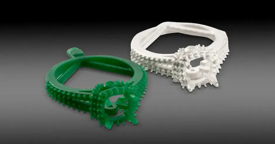 green wax ring cast and the same ring in silver