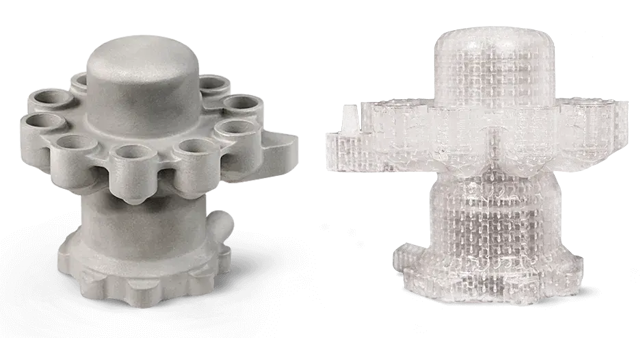 Peça fundida e padrão de fundição SLA impressos em 3D