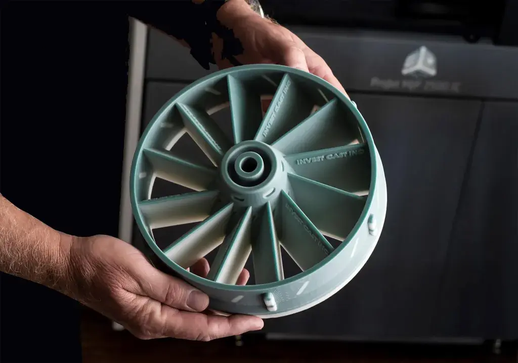 Wax 3D printed impeller printed by Invest Cast on the 3D Systems ProJet MJP 2500 IC
