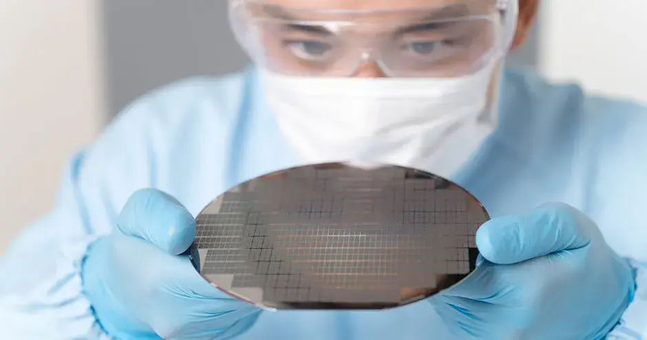 uma pessoa com equipamento de proteção segurando uma peça impressa em 3D