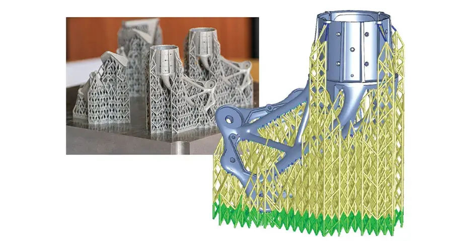 Suporte de energia em formato de torre cônica atribuído em uma peça industrial