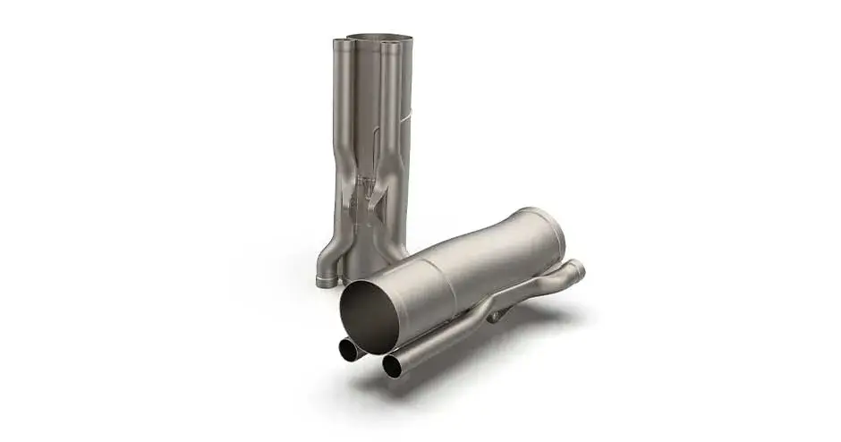 escapamento na vertical no fundo e deitado em ângulo na parte da frente em dmp laserform ti-gr23 (A)