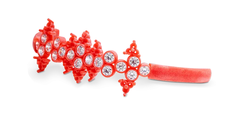 Pulseira produzida com VisiJet Wax Jewel Red (MJP) com pedras 