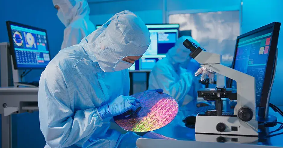 um técnico segurando um wafer