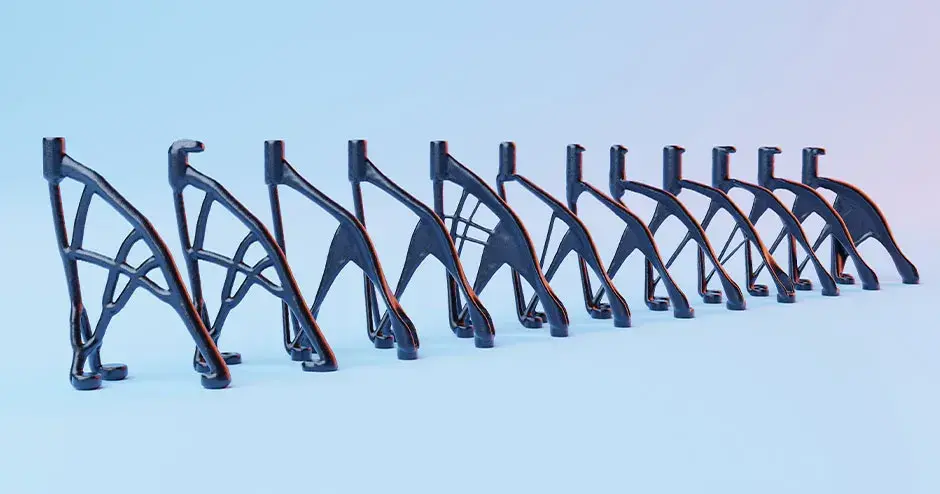 uma linha de peças impressas em 3D que mostram engenharia de design diferente e impressões personalizadas