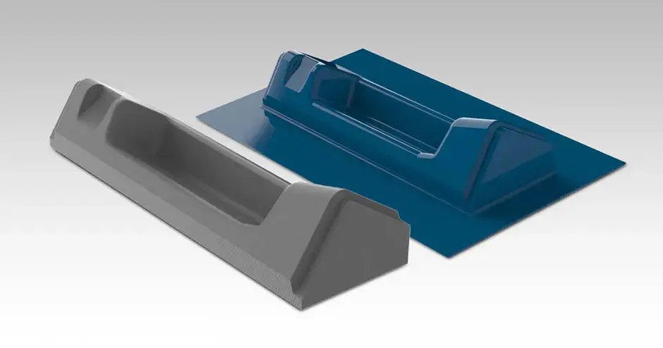 Uma peça de trem interior produzida usando um molde impresso em 3D e um processo de vácuo convencional.