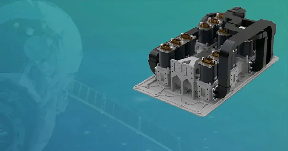 Uma parte de satélite com um fundo azul e azul-petróleo